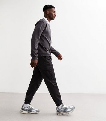 Black Relaxed Drawstring Waist Cargo Trousers