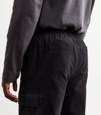 Black Relaxed Drawstring Waist Cargo Trousers