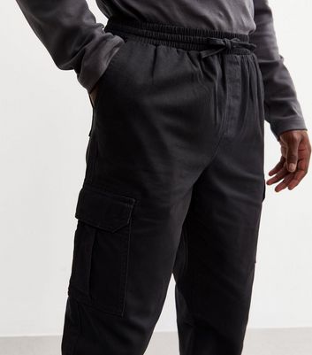 Black Relaxed Drawstring Waist Cargo Trousers 4 Black Relaxed Drawstring Waist Cargo Trousers