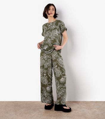 Apricot Khaki Patterned Wide Leg Trousers