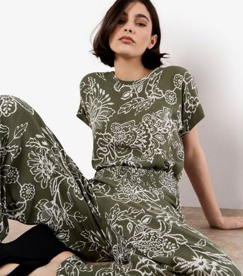 Apricot Khaki Patterned Wide Leg Trousers