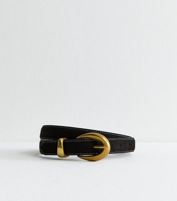 Black Faux Suede Contrast Stitch Belt