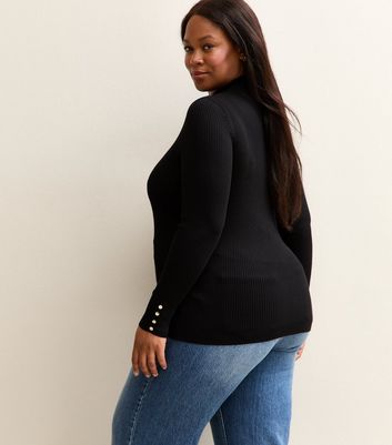 Curves Black Ribbed Button Detail Top 4 Curves Black Ribbed Button Detail Top