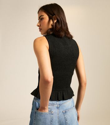 Black Shirred Peplum Hem Top 4 Black Shirred Peplum Hem Top