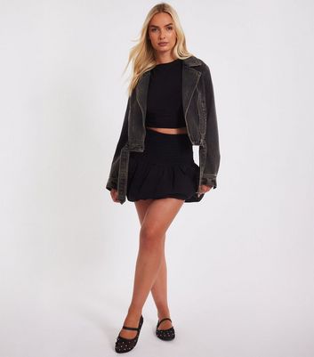 QUIZ Black Shirred Puffball Mini Skirt