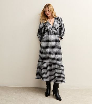 Black Checked Midi Dress