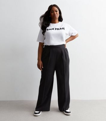 Curves Black Pleated Wide Leg Trousers
