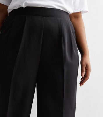Curves Black Pleated Wide Leg Trousers