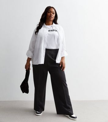 Curves Black Pleated Wide Leg Trousers