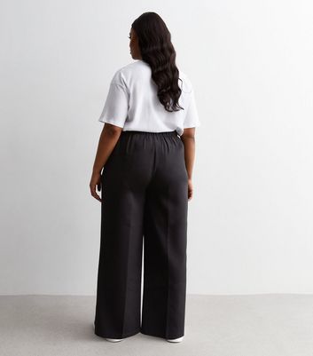 Curves Black Pleated Wide Leg Trousers