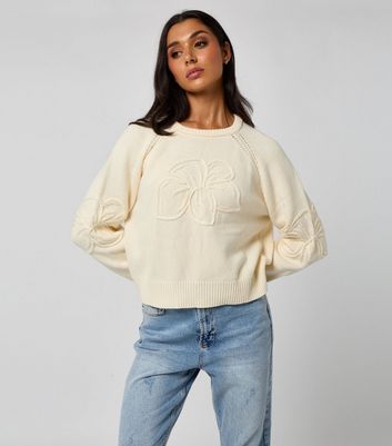 Urban Bliss Cream Crochet Embroidered Raglan Jumper
