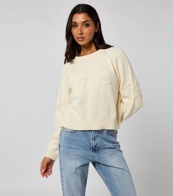 Urban Bliss Cream Crochet Embroidered Raglan Jumper