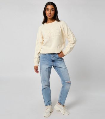 Urban Bliss Cream Crochet Embroidered Raglan Jumper 3 Urban Bliss Cream Crochet Embroidered Raglan Jumper