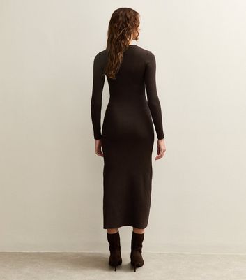 Dark Brown A-Line Knitted Midi Dress 4 Dark Brown A-Line Knitted Midi Dress