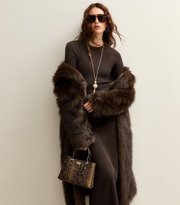 Dark Brown A-Line Knitted Midi Dress 5 Dark Brown A-Line Knitted Midi Dress