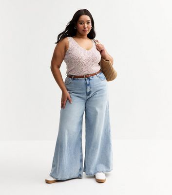 Curves White Ditsy Print Lace Trim Vest Top 3 Curves White Ditsy Print Lace Trim Vest Top