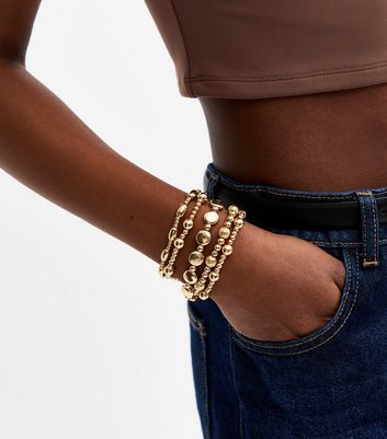 Gold Tone Pack of 5 Beaded Bracelets