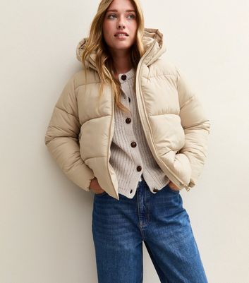 Off White Hooded Cropped Puffer Jacket