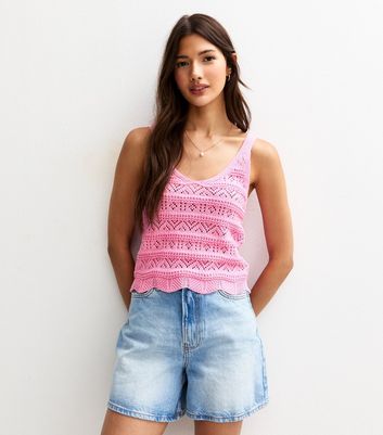 Sunshine Soul Pink Crochet Pointelle Knit Top