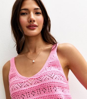 Sunshine Soul Pink Crochet Pointelle Knit Top