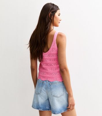 Sunshine Soul Pink Crochet Pointelle Knit Top