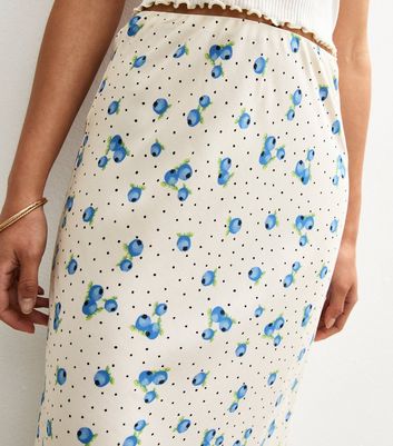 White Blueberry Print Bias Cut Midi Skirt 3 White Blueberry Print Bias Cut Midi Skirt