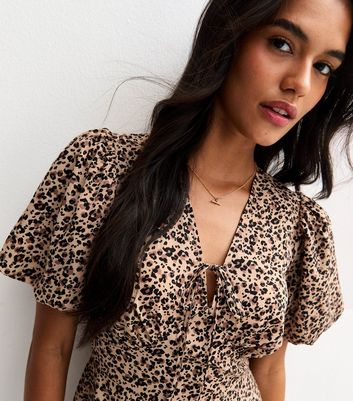 Brown Leopard Print Tie Front Mini Dress