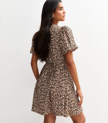 Brown Leopard Print Tie Front Mini Dress 4 Brown Leopard Print Tie Front Mini Dress