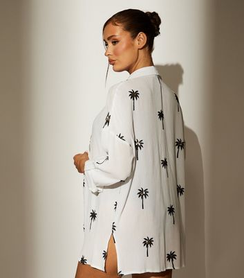 South Beach White Palm Tree Embroidery Long Sleeve Shirt 5 South Beach White Palm Tree Embroidery Long Sleeve Shirt