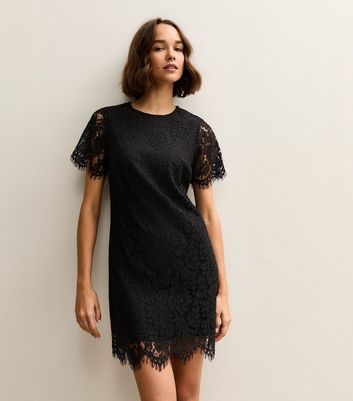 Black Lace T Shirt Mini Dress
