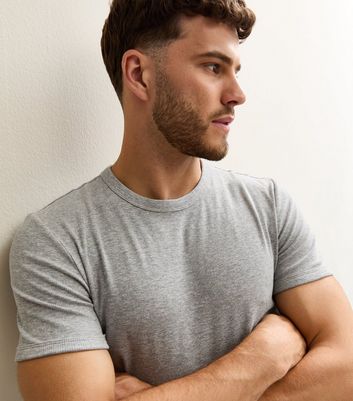 Marl Grey Muscle Fit Ribbed Jersey T-Shirt