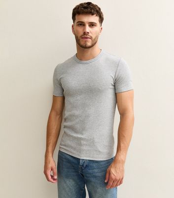 Marl Grey Muscle Fit Ribbed Jersey T-Shirt