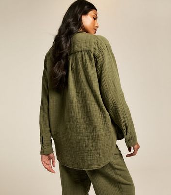 Khaki Crinkled Texture Cotton Shirt 4 Khaki Crinkled Texture Cotton Shirt