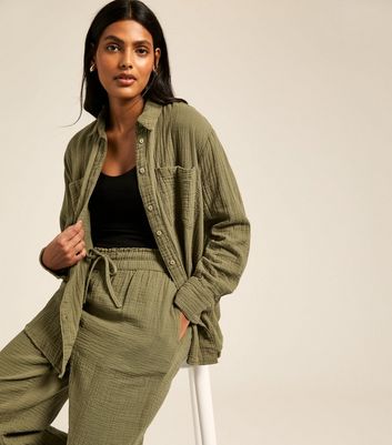 Khaki Crinkled Texture Cotton Shirt 5 Khaki Crinkled Texture Cotton Shirt