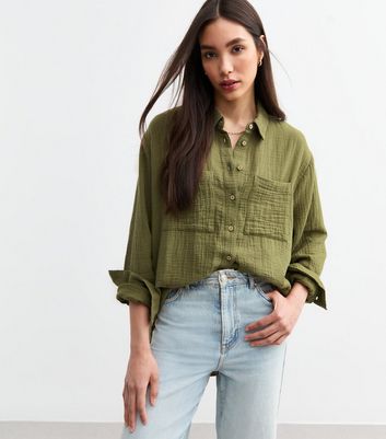 Khaki Crinkled Texture Cotton Shirt 7 Khaki Crinkled Texture Cotton Shirt