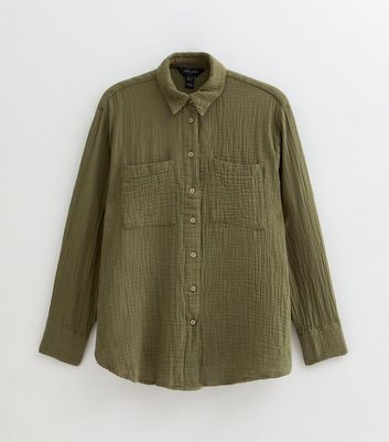 Khaki Crinkled Texture Cotton Shirt 8 Khaki Crinkled Texture Cotton Shirt