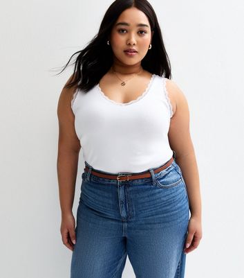 Curves White Lace Trimmed V-Neck Vest