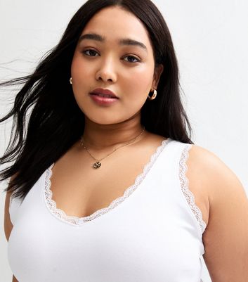 Curves White Lace Trimmed V-Neck Vest