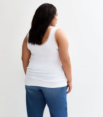 Curves White Lace Trimmed V-Neck Vest 4 Curves White Lace Trimmed V-Neck Vest