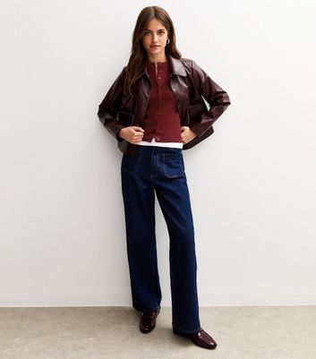 Dark Red Compact Knit Crew Neck Cardigan