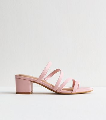 Light Pink Faux Leather Block Heel Mule Sandals
