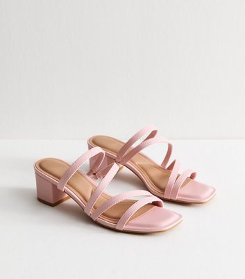 Light Pink Faux Leather Block Heel Mule Sandals