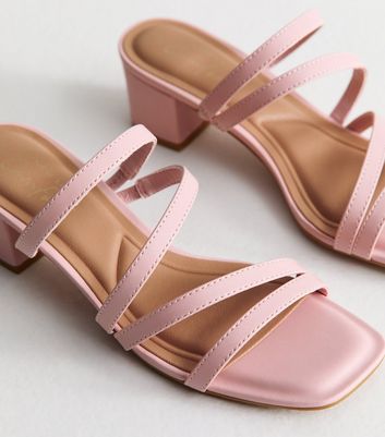 Light Pink Faux Leather Block Heel Mule Sandals 3 Light Pink Faux Leather Block Heel Mule Sandals