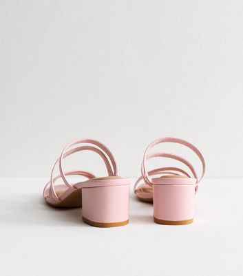 Light Pink Faux Leather Block Heel Mule Sandals 4 Light Pink Faux Leather Block Heel Mule Sandals