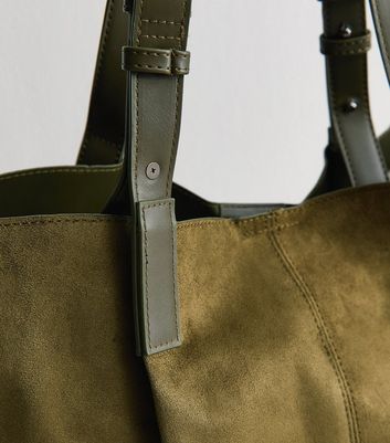 Khaki Faux Suede Shopper Tote Bag