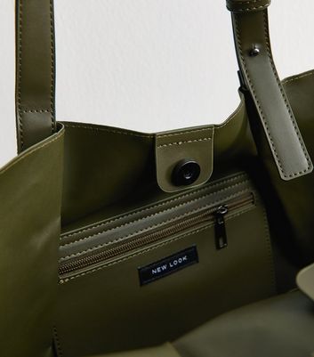 Khaki Faux Suede Shopper Tote Bag