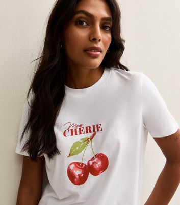 White Mon Cherie Cherry Print Relaxed T-Shirt