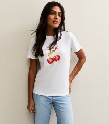 White Mon Cherie Cherry Print Relaxed T-Shirt
