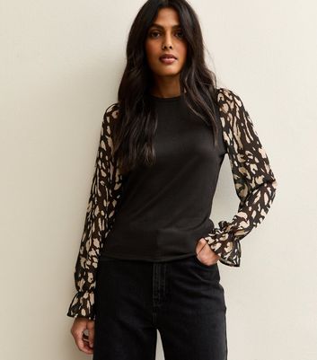 Black Soft Touch Contrast Sleeve Top