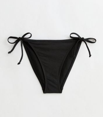 Black Wave Textured Tie Side Bikini Bottoms 6 Black Wave Textured Tie Side Bikini Bottoms
